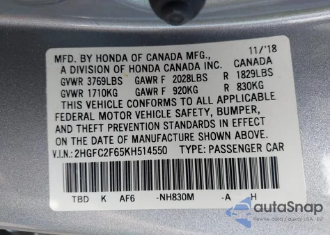 2019 Honda Civic Lx from USA, damaged, VIN 2HGFC2F65KH514550